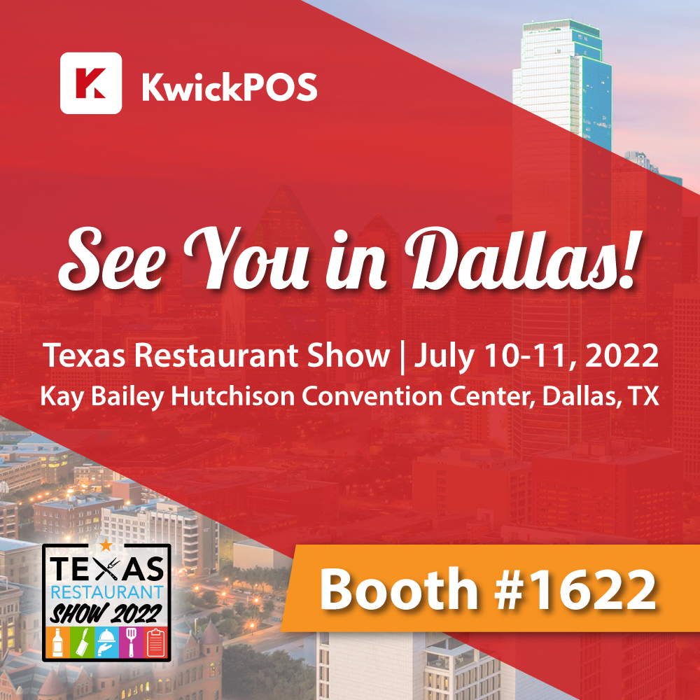 Kwick_POS's tweet photo. 🚗 Heading to Dallas this weekend at the Texas Restaurant Show! KwickPOS invites you to join us at the Booth 1622. We hope to see you there!
@TXRestAssoc

🌟Kay Bailey Hutchinson Convention Center, Dallas, TX
July 10 - 11, 2022
#TRS #RSPA #dallas #texas #tradeshow #restaurant https://t.co/Dg52SZ8BSj