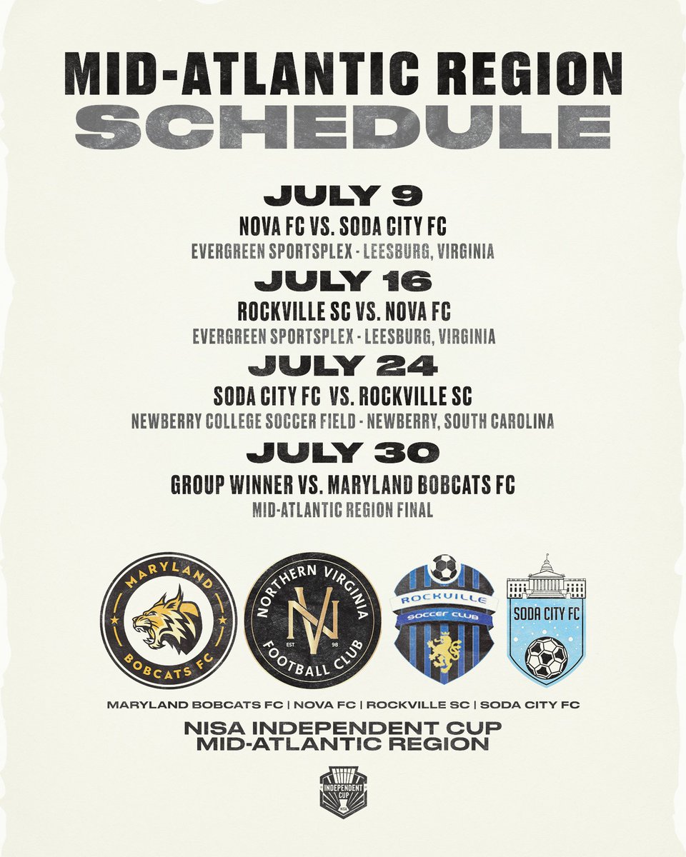 SodaCityFC's tweet photo. First @NISALeague #2022IndependentCup match is this weekend! We are on the road 🚙 to Leesburg, Virginia at Evergreen Sportsplex. 

Turn on your notifications for the live match link 🔔 

#SCFC #SodaCityFC https://t.co/3uWGv3LqQl