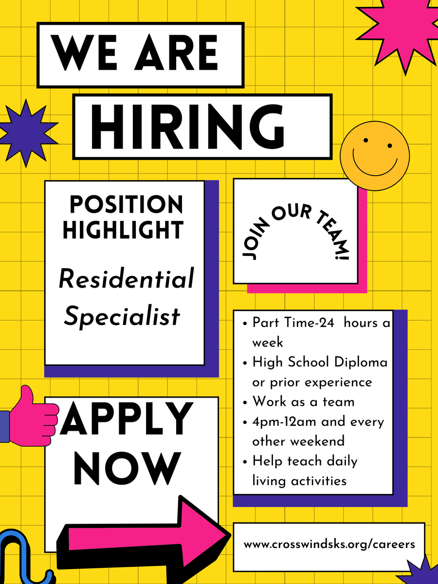 We are hiring! Visit crosswindsks.org/careers for a full list of positions.