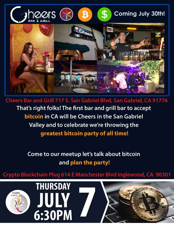 binkxApp's tweet photo. Come to our meetup tomorrow the 7th! We are gearing up to celebrate the first Bar and Grill in California to take bitcoin on the 30th!
#bitcoin #Crypto #cryptocurrency https://t.co/iHCRmf6u0f