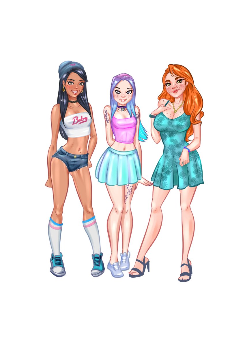 HotaruPinups's tweet photo. developing own characters, increasingly happy with the direction they are taking.

Kity, Hotaru and Analí https://t.co/cveMdlEVil