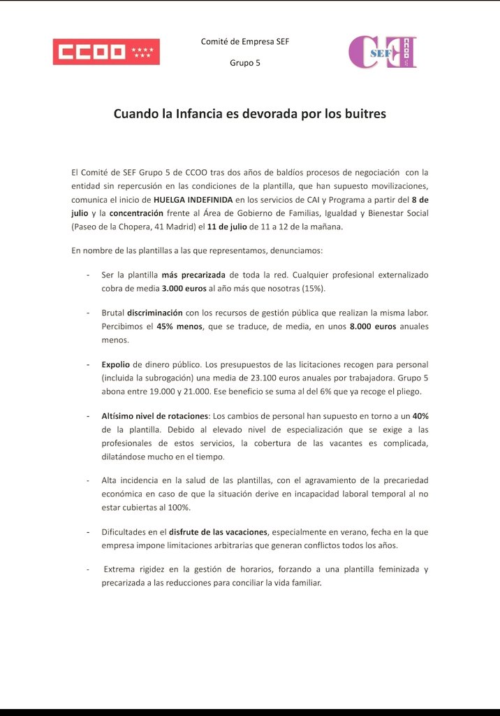 Samursocialucha's tweet photo. #fuerafondosbuitresdelosocial
#porunsalariodigno
El lunes día 11 de julio estaremos apoyando  a los compañerxs de los CAI y PAIEF, en la concentración en Paseo Chopera 42, de 11 a 12.💪💪 https://t.co/QZr1IHKzeR