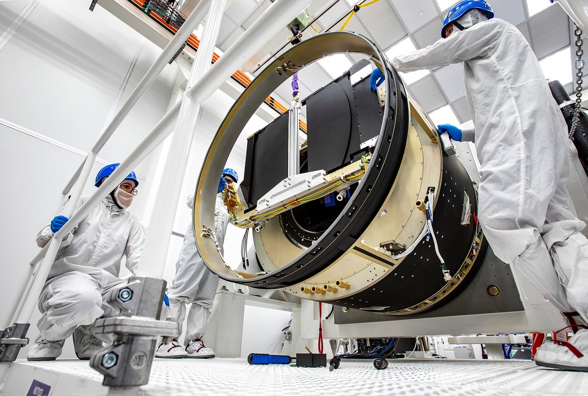 🏁Getting closer!🏃
Researchers recently installed the <a href="/VRubinObs/">NSF-DOE Rubin Observatory</a> LSST Camera's shutter, designed and built at SLAC and shown here being lowered into the camera body📸. 

Once complete, the 3,200 megapixel camera will take the most detailed images of the night sky ever made🌌.