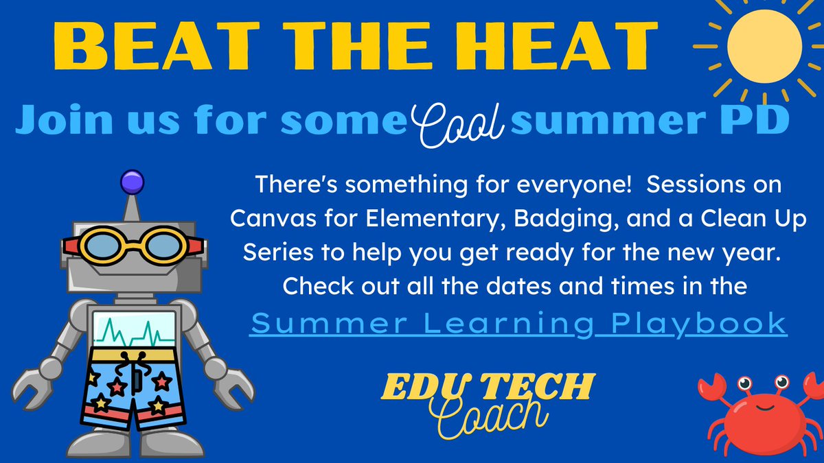 EduTechCoach (@tech_sps) on Twitter photo Hey <a href="/SufVAschools/">Suffolk Public Schools</a> Teachers! Looking for a way to beat the heat? Join your <a href="/tech_sps/">EduTechCoach</a> ITRTs for some cool summer PD! Find the details here: sites.google.com/spsk12.net/sps…
<a href="/Canvas_by_Inst/">Canvas by Instructure</a> <a href="/canva/">Canva</a> #Google #Badging #EduTechCoach Hey <a href="/SufVAschools/">Suffolk Public Schools</a> Teachers! Looking for a way to beat the heat? Join your <a href="/tech_sps/">EduTechCoach</a> ITRTs for some cool summer PD! Find the details here: sites.google.com/spsk12.net/sps…
<a href="/Canvas_by_Inst/">Canvas by Instructure</a> <a href="/canva/">Canva</a> #Google #Badging #EduTechCoach