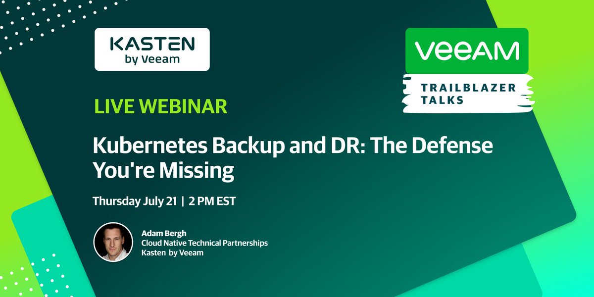 Veeam's tweet photo. A recent study showed 🔎 that 53% of orgs detected a misconfiguration in #Kubernetes in the last 12 months. Yikes! 😱 Join @kastenhq by #Veeam’s @ajbergh to learn more about the defense you’re missing—Kubernetes backup &amp; DR >> https://t.co/rQosyl39wP https://t.co/FRDSZbtfVA