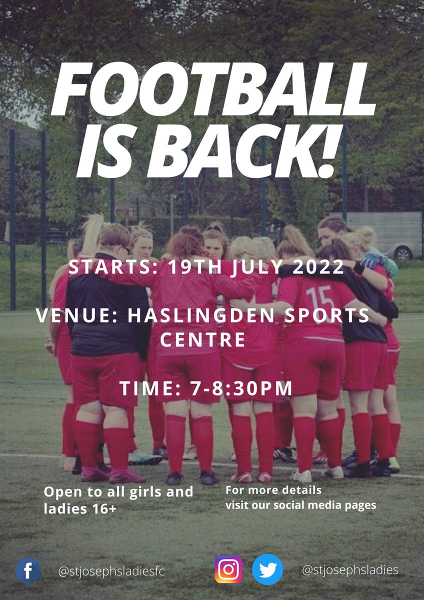 ⚽️ FOOTBALL IS BACK! ⚽️

Who’s ready to get stuck into pre-season training?! 💪🏽

Weekly sessions will commence on 19th July at Haslingden Sports Centre, 7-8:30pm. 

All new players welcome! ☺️

See you all there! 

#UTJ 🔴⚪️