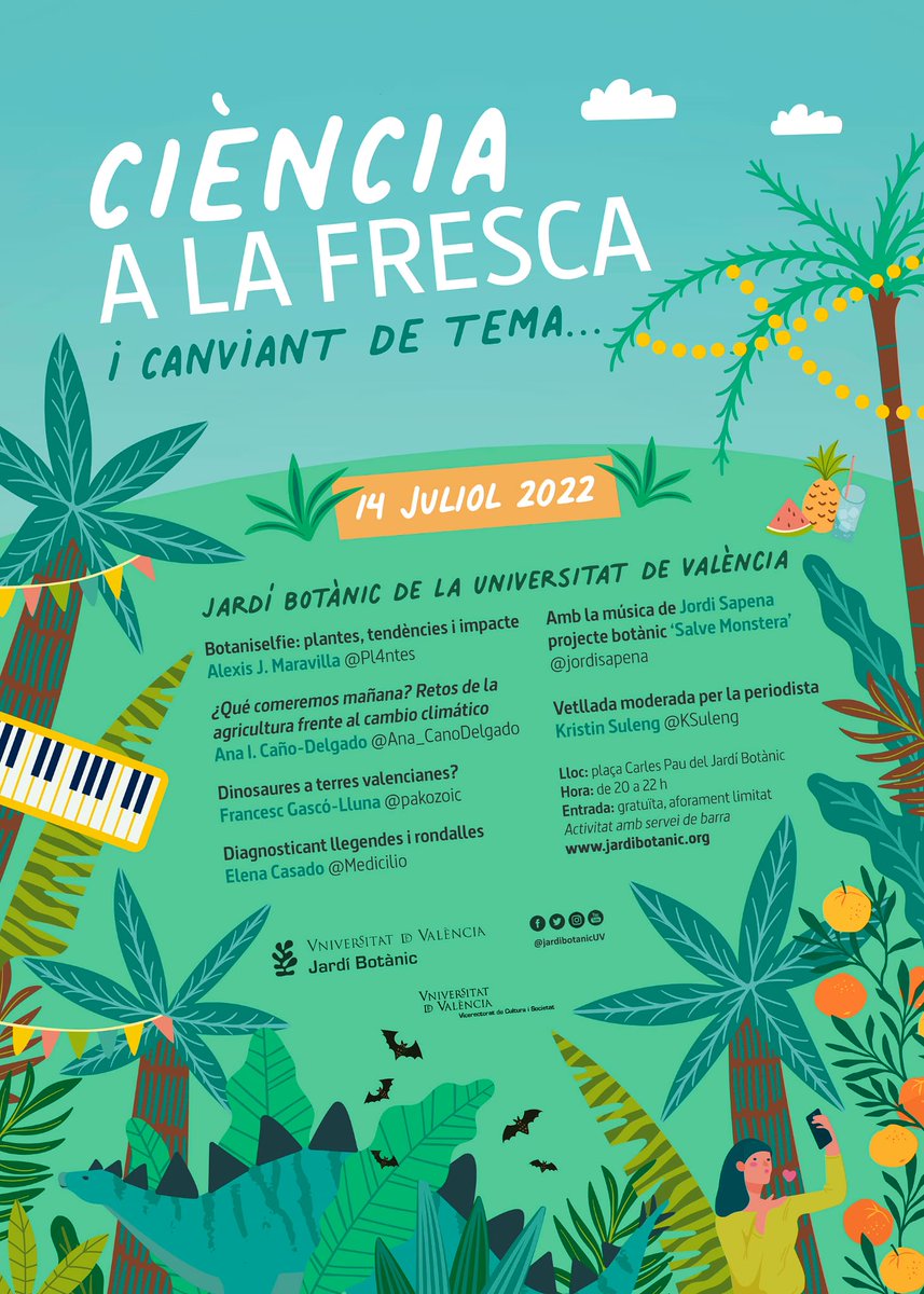 Medicilio's tweet photo. Os he dicho ya que vuelve #CiènciaALaFresca 🌴 y que participo?

Y os he enseñado el cartelazo gracias al @JardiBotanicUV y @EvaBotanic que nos trae ciencia y diversión bien fresquitos?
 
✨El 14 de julio por la tarde nos vemos con ciencia, música y buenas vibes en el botánico ✨ https://t.co/jFXSrgdnGy