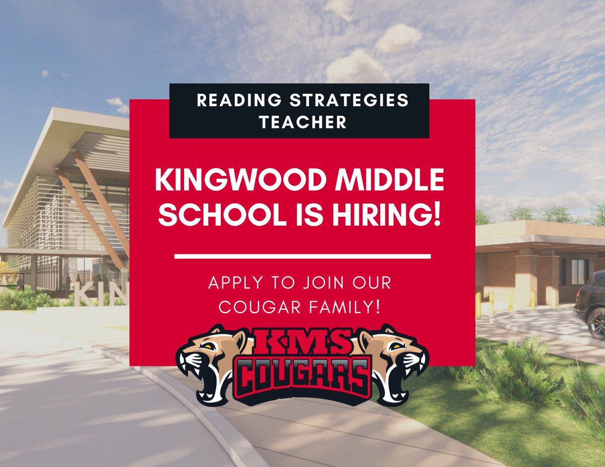 HumbleISD_KMS's tweet photo. We are on the search for a Reading Strategies teacher!  If you are looking for a collaborative team environment, a supportive administration, and the best students, consider applying online at https://t.co/ll9LnkpbdU #KMSCougarPride🐾 https://t.co/l68mUphZ0p