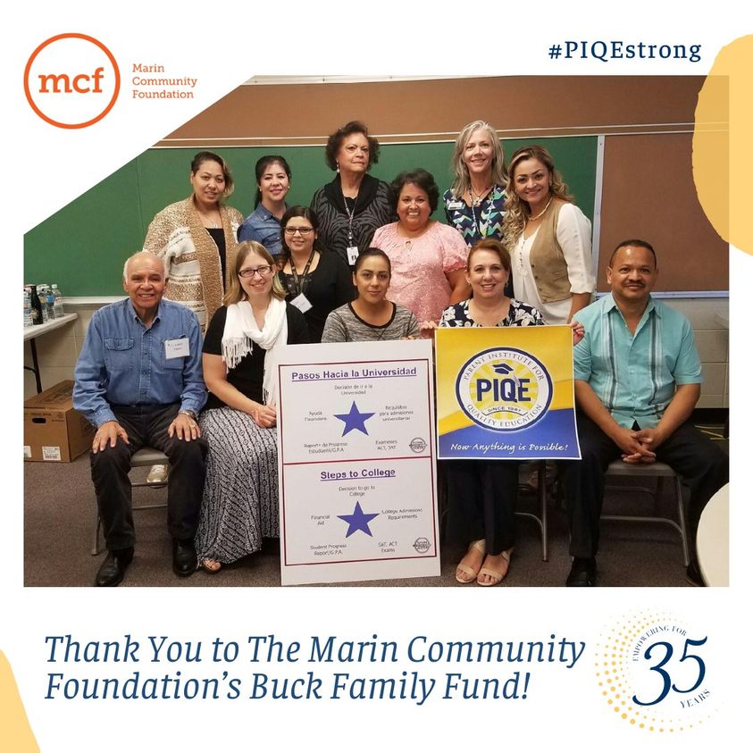 Exciting news!🎉PIQE was awarded a $90K grant from <a href="/MarinCmtyFdn/">Marin Community Fndn</a> Buck Family Fund!

This will allow us to continue providing our Signature #FamilyEngagement in Education workshop in #MarinCounty in the coming school year <a href="/TerraLindaHigh/">TerraLindaHigh</a>, Novato &amp; <a href="/SanRafaelHigh/">Glenn Dennis</a> &amp; San Jose Middle!