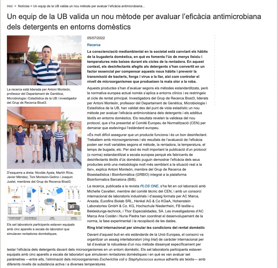 assfeministaUB's tweet photo. Ahir es publicava aquesta notícia a la web de la @UniBarcelona. Un equip de senyors que validen un nou mètode per avaluar l'eficàcia dels detergents en entorns domèstics. Caps pensants que avaluen la millor manera de rentar la roba amb una acció desinfectant total. Segueix fil 👇 https://t.co/P1LmKWUe2z