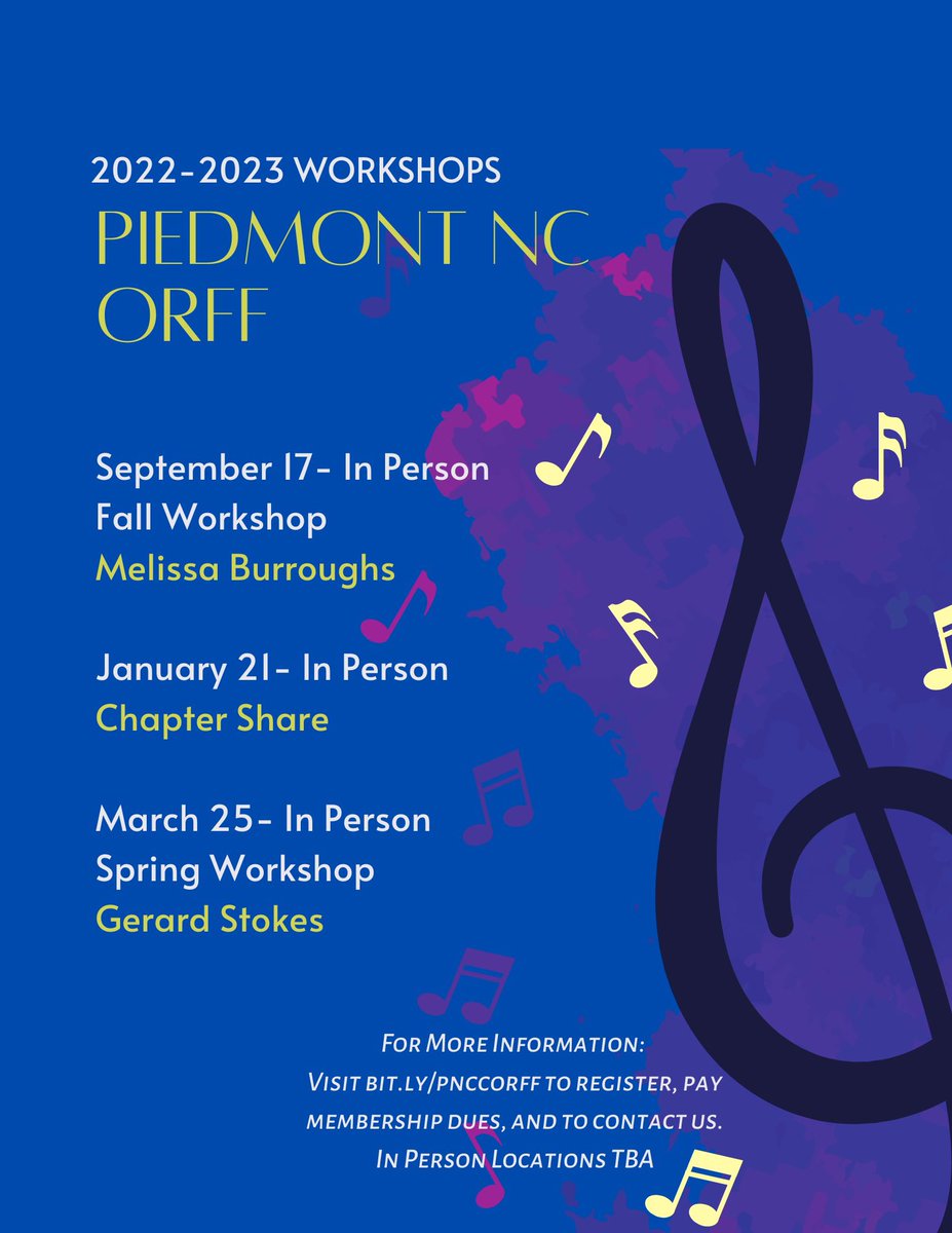 It is time to register for this year's workshops! All events are IN PERSON this year! Please visit our website: bit.ly/PNCCORFF and click on the registration drop down menu for regisration info. Mark your calendars NOW! (Locations will be announced at a later date)