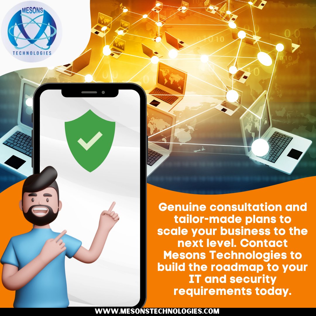 Mesonstechinc's tweet photo. Genuine consultation and tailor made plans to scale your business to the next level.

Contact #mesonstechnologies to build the roadmap to your #it and #security requirements today 

#techinnovation #techindustry #mesonstech #networksecurity #it #informationtech https://t.co/cQ4e0mQEci
