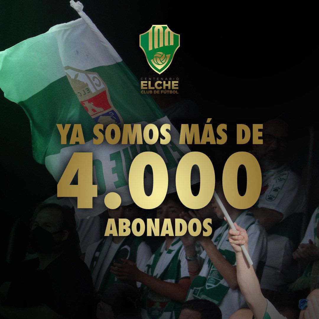 ElcheCF_Val's tweet photo. 💯 Ja som més de 4️⃣.0️⃣0️⃣0️⃣ abonats per a l’any del Centenari 🤩 https://t.co/Q1CkmTzaIq