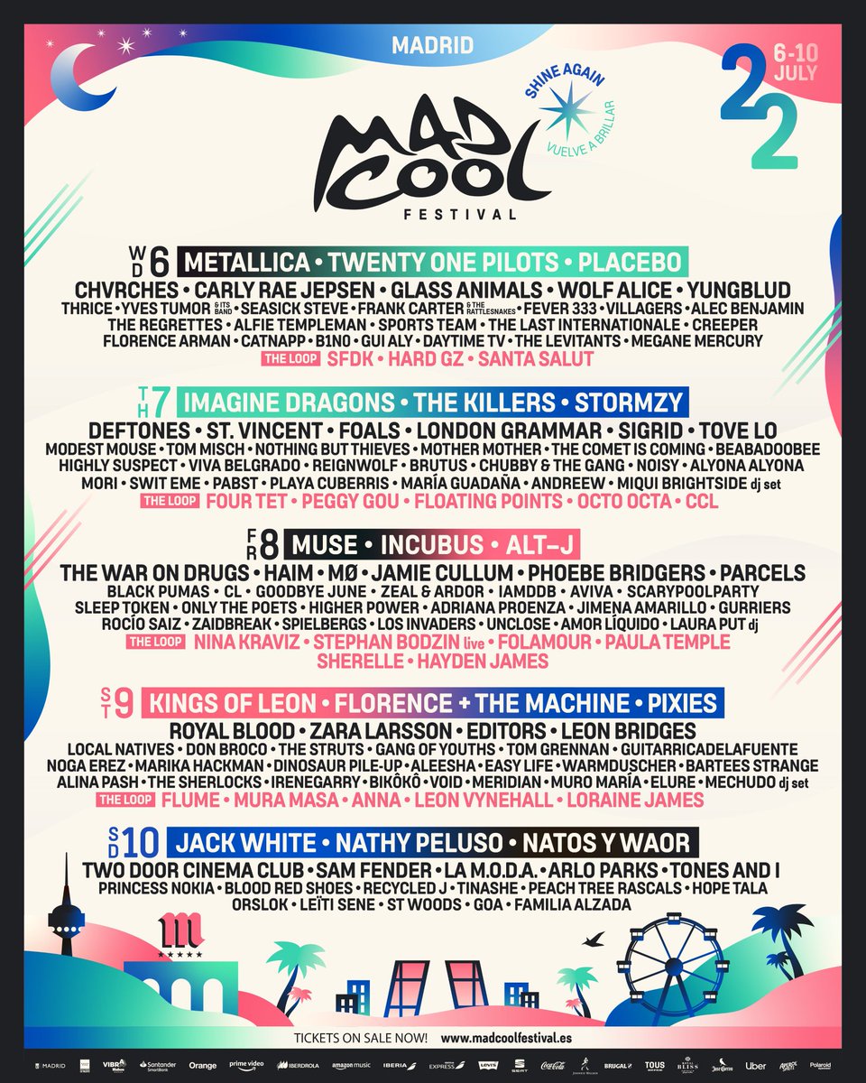 evewen11's tweet photo. Disponible entrada para el SÁBADO 9 para el festival #madcool Mad Cool. Florence + the Machine, Kings of Leon, Royal Blood, Editors... #entradas #MadCool2022 https://t.co/3cbYINB062