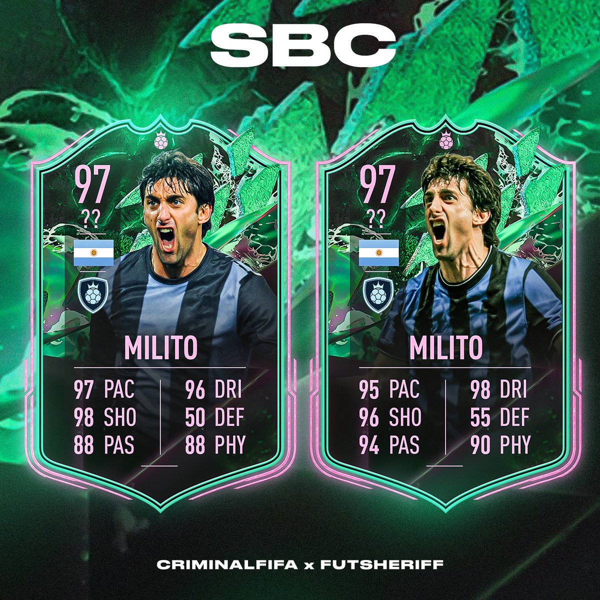 FutSheriff's tweet photo. 🚨Milito🇦🇷 has a DUAL PICK card added to come via SBC during Shapeshifters TEAM 4✅

Which position do you hope to see him at?

Stats predicted🙌🏻

Make sure to follow @FutSheriff &amp; @Criminal__x 🔥

#FIFA22 https://t.co/1iGLRtXkOk