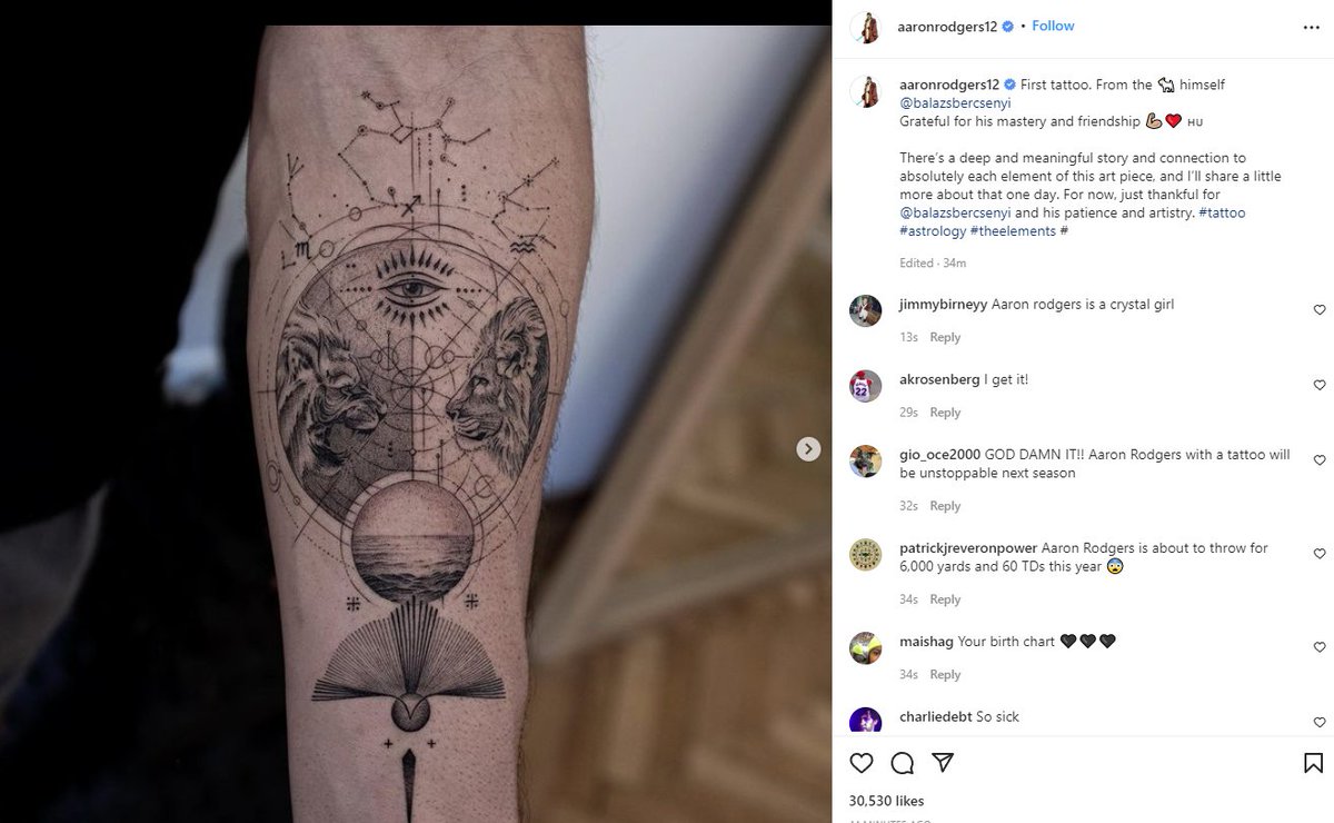 Dov Kleiman on X: "Aaron Rodgers got a new tattoo https://t.co/eHuo5skH09" / X