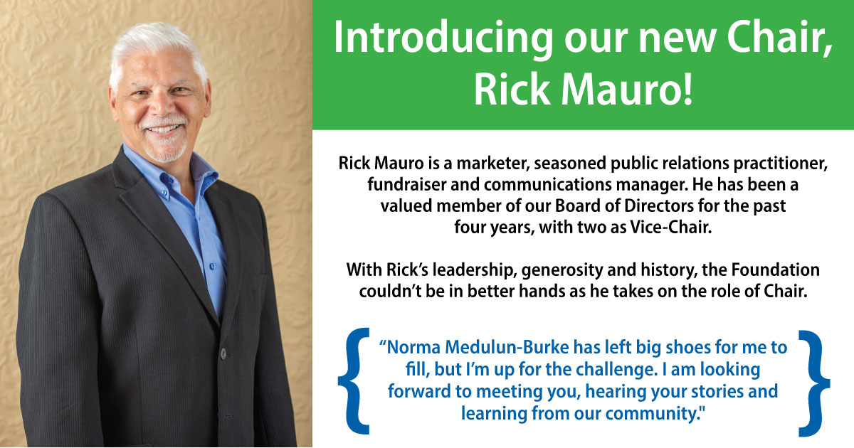 📣Hotel Dieu Shaver Foundation is under new leadership.

Please join us in welcoming Rick Mauro to the position of Chair!