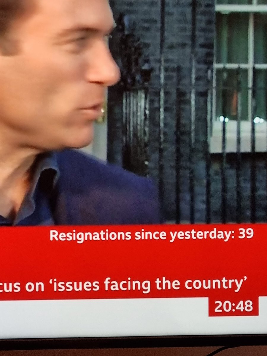 JoeSlater87's tweet photo. I love that BBC News and Sky News have live resignation trackers, to help anyone who just went to grab a cup of tea. #Considerate
#JohnsonOut #EmptyCabinet https://t.co/n4132GUJIR