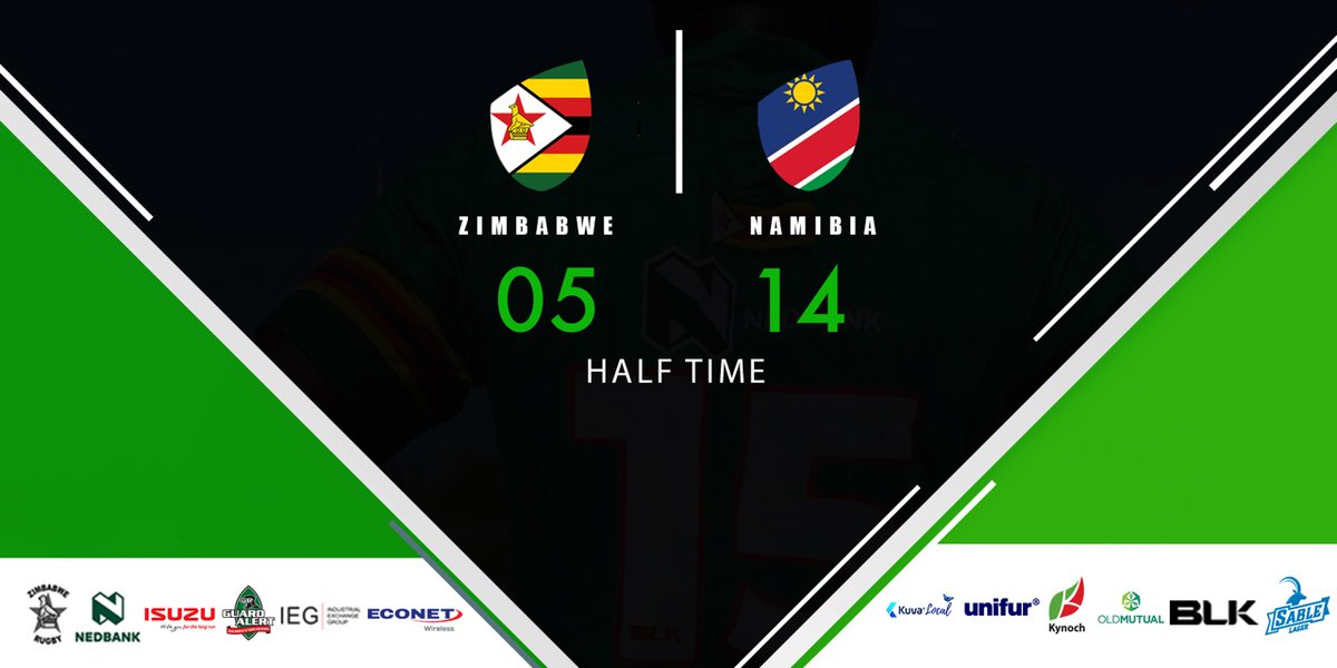 Half -time| Zimbabwe Sables 5 - 14 Namibia Great end to a half that can only be described as unlucky. Took a while to warm those engines, but Sables still have a lot of fight left in them . Second half to come! #ZimRugby #BackASable