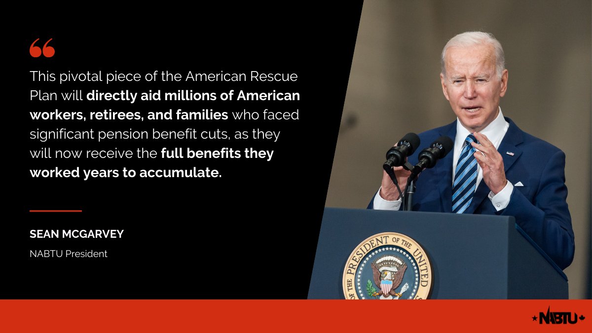 NABTU's tweet photo. The historic Special Financial Assistance Program is the most significant effort to protect the solvency of the multiemployer system in nearly 50 years 👏

Read President McGarvey’s statement applauding today’s announcement of the policy's final rule.

🔗: https://t.co/UZXRjaR9An https://t.co/T86L9fFUpT