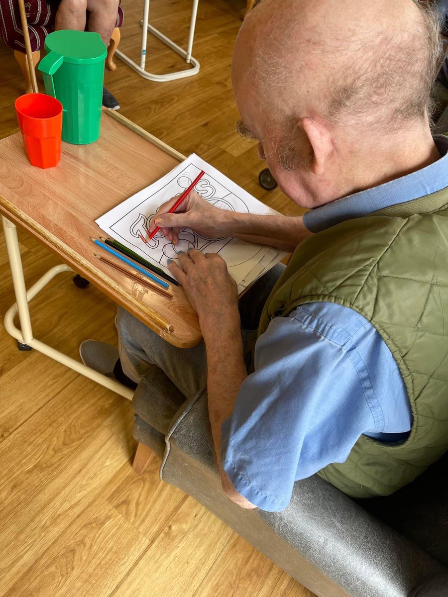 ARMSCARE's tweet photo. Please meet one of our fantastic artists! Colouring is his thing and we love it and are all down for it! Well done!!!😊👨🎨💜 #care #carehome #dementiacarehome #supportingall #artist #amazingjob #genius #activity #ArtistOfTwitter #love #welldone #favouritehobby #wecare https://t.co/GnO0ZlnTLO