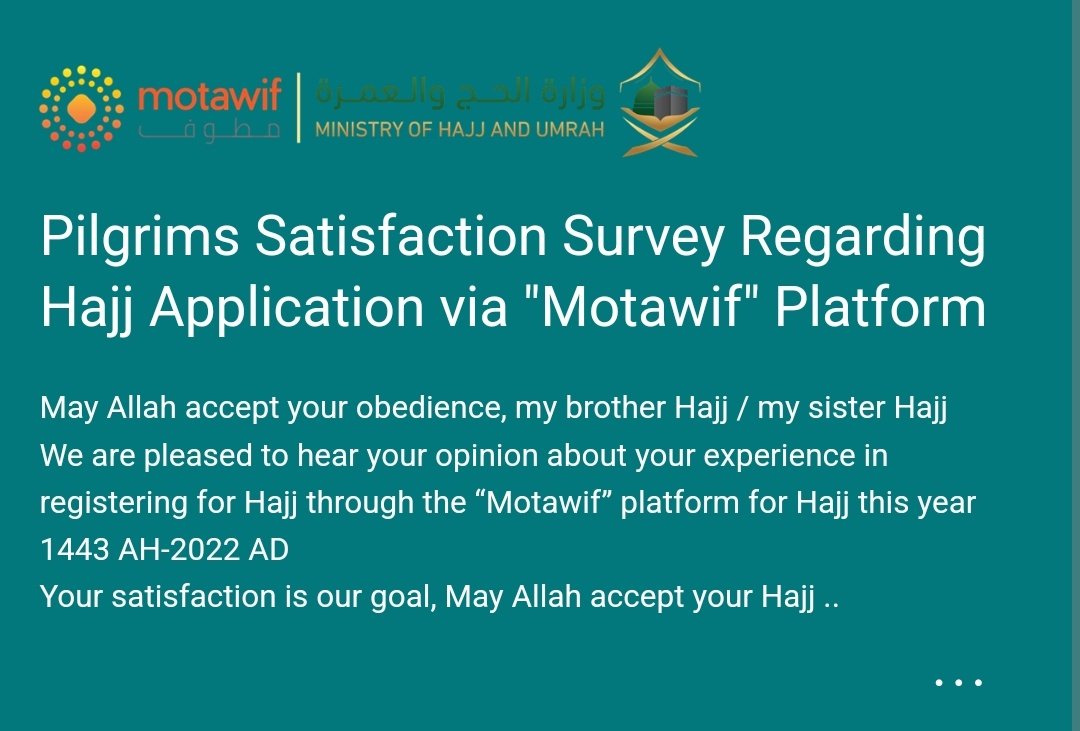 HaramainInfo's tweet photo. Pilgrims Satisfaction Survey Regarding 'Motawif'

https://t.co/vEsTteBTO3 https://t.co/nlscnsiOL7