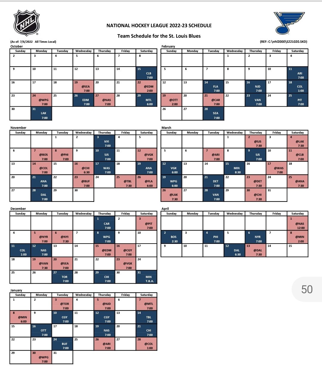 st louis blues game calendar