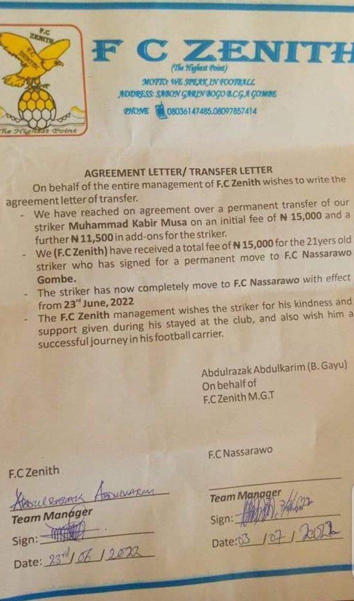 Wahala full everywhere!

Transfer Letter indeed! 

#NigeriaLeague #NigeriaMyCountry