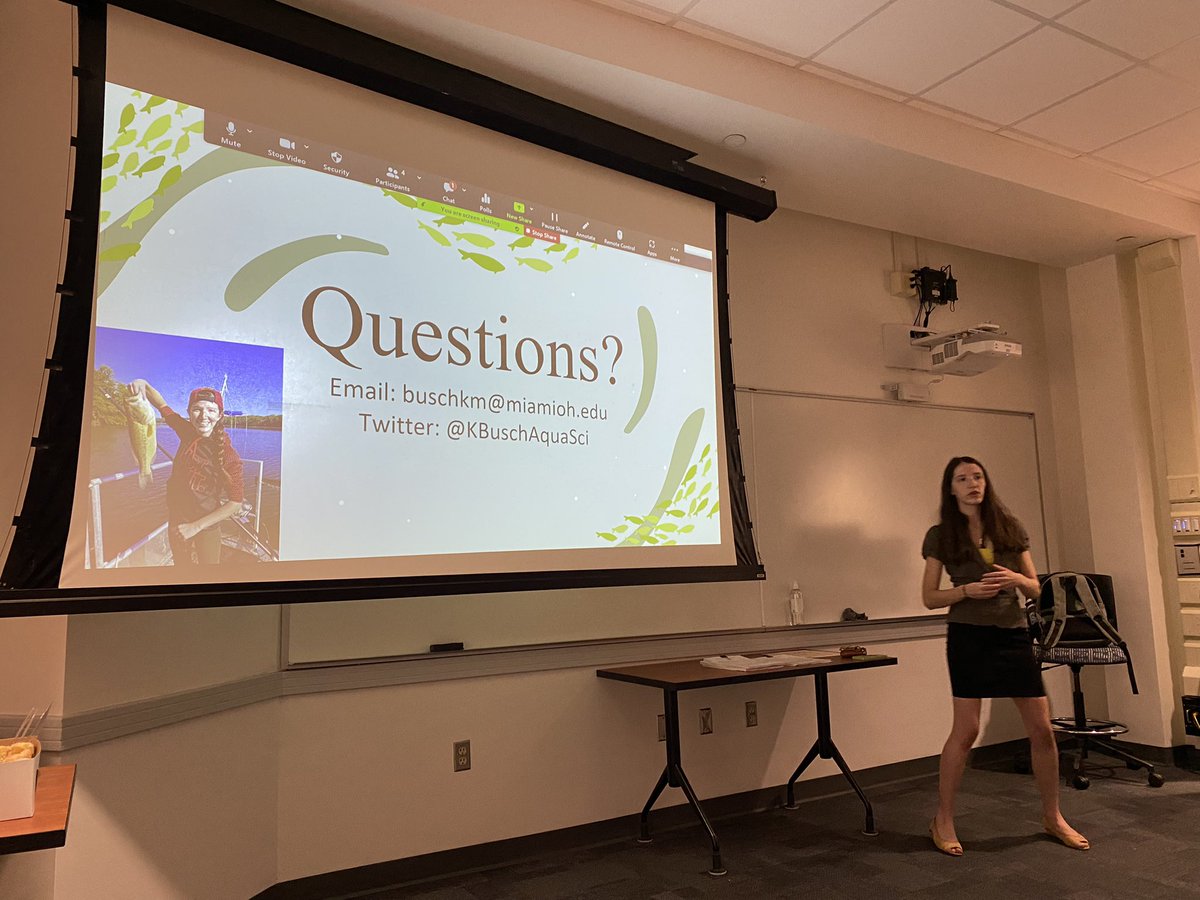 <a href="/KBuschAquaSci/">Katie Busch</a> kicked (b)ass at her masters defense today 🐟 Great work on the ecological stoichiometry of piscivorous fish (largemouth bass). Piscivores have stoichiometrically balanced diets, but the phosphorus in bones of prey fish is hard to assimilate. 🦴P quality matters!