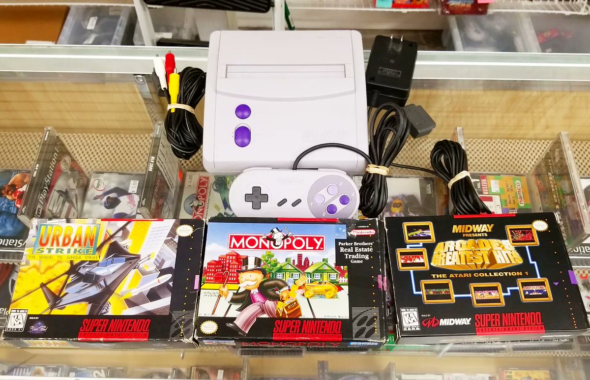 Game_Realms's tweet photo. We got #SuperNintendo console & #SNES #videogames in stock at @Game_Realms in #Burbank #California
#Nintendo #Monopoly #Urbanstrike #Midway #MidwayArcade #Asteroids #Battlezone #Centipede #MissileCommand #SuperBreakout #Tempest #RetroGaming #Retrogame
#Nostalgia #Vintage #fun https://t.co/8TeqON6IB2
