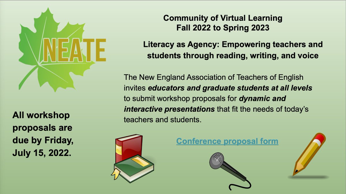 csosnowski72's tweet photo. There's still time to submit a proposal. Join this vibrant community of learners. #NCTEaffiliates #neate https://t.co/Arb4mWMeuD
