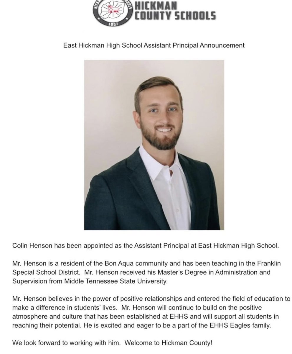 Welcome to Hickman County Schools, Mr. Henson!