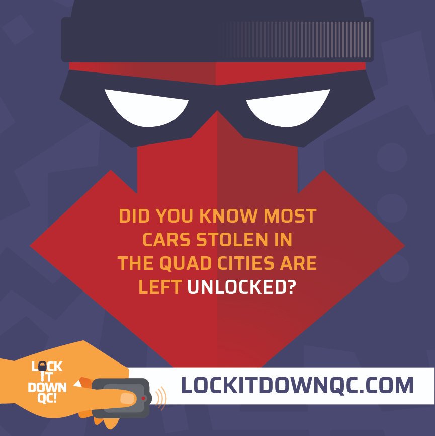 Help us help you! #LockItDownQC Unfortunately, vehicle theft happens almost every day in the QC. Especially when vehicles are left unlocked with the keys in them. Oftentimes, thieves utilize stolen vehicles to commit other crimes.