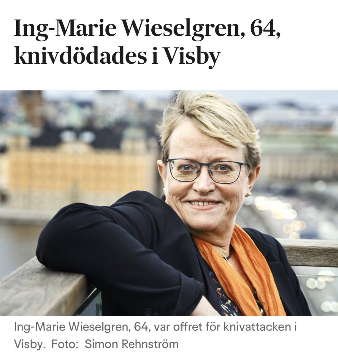 irene svenonius (@isvenonius) on Twitter photo Är i chock. Otroliga <a href="/IMWieselgren/">Ing-Marie Wieselgren</a> finns inte med oss längre. Dödad i vad jag ser som ett terrorangrepp. 💔 ofattbart. Måtte den skyldige straffas hårt. RIP kära kära Ing-Marie som gjort enorm skillnad under sin långa gärning. All kärlek till hennes familj. ❤️🩹 Är i chock. Otroliga <a href="/IMWieselgren/">Ing-Marie Wieselgren</a> finns inte med oss längre. Dödad i vad jag ser som ett terrorangrepp. 💔 ofattbart. Måtte den skyldige straffas hårt. RIP kära kära Ing-Marie som gjort enorm skillnad under sin långa gärning. All kärlek till hennes familj. ❤️🩹