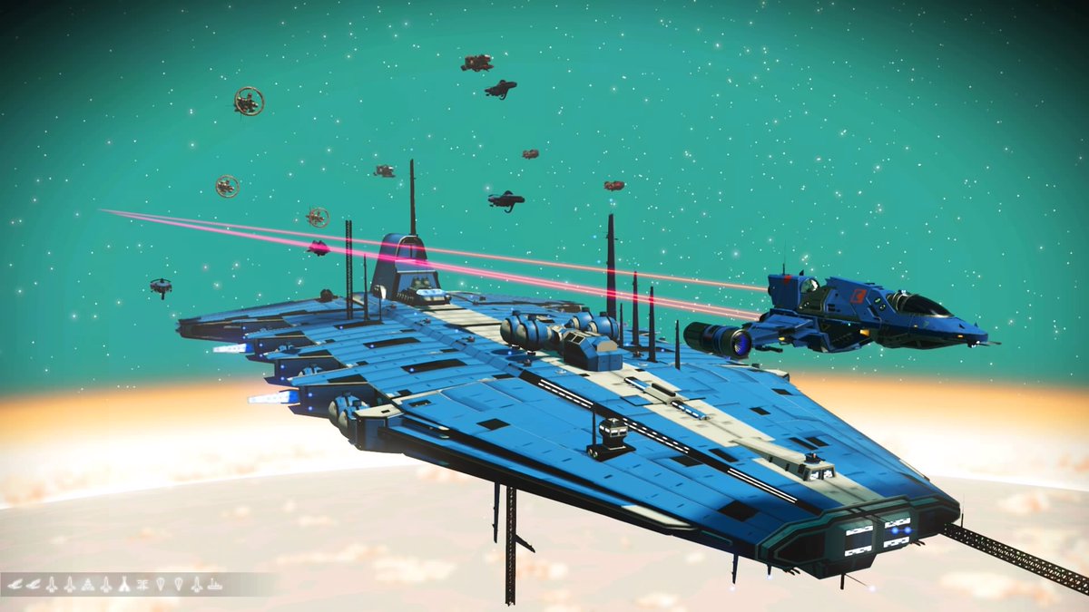 __anomaly__2112's tweet photo. Just enjoying the view of my fleet! #NoMansSky #Interlooper #PS4share https://t.co/hLb4bmdn2O