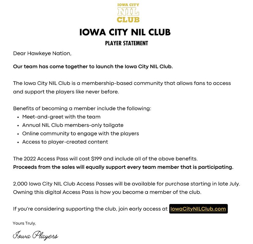 To all our fans, let’s do something special💛🖤 <a href="/IowaCityNILClub/">Iowa City NIL Club 🐤</a> #Hawkeyes