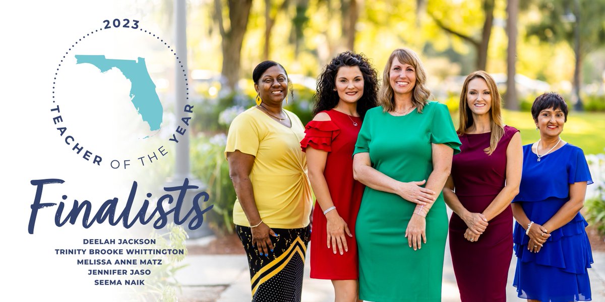 It’s time to meet our five 2023 Florida Teacher of the Year Finalists! Stay tuned over the next couple of days for each #finalistfeature. #FLTOY2023  
 
@BrowardSchools <a href="/oneclayschools/">Clay County District Schools</a> <a href="/Manateeschools/">Manatee Schools</a> <a href="/sarasotaschools/">Sarasota Schools</a>