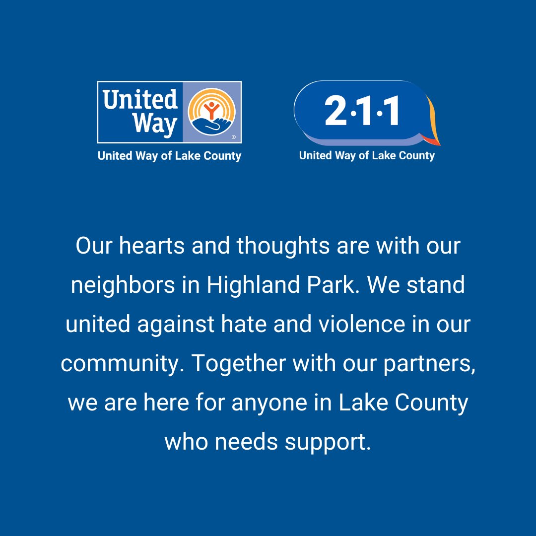 We are here for you. United we stand with Highland Park.

Learn where to find local counseling and mental health services, where to donate, and more here: bit.ly/3P641Qr