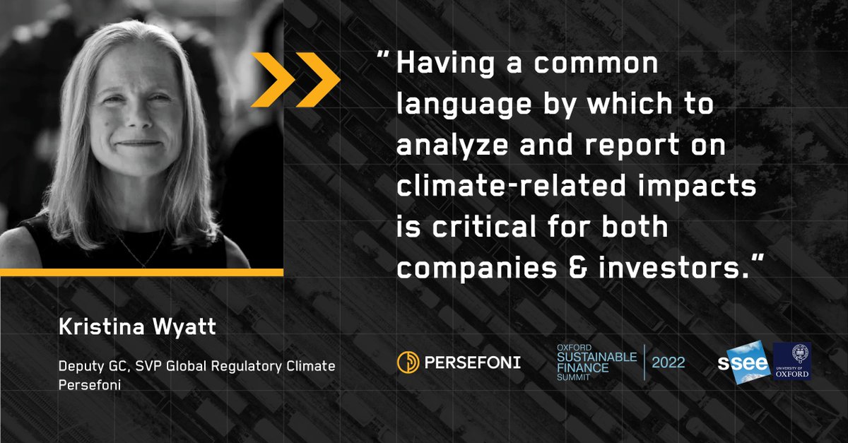 Persefoni's tweet image. To examine the impact of sustainability-related reporting standards and regulation ahead of #OSFS2022, we spoke with regulatory expert and event speaker Kristina Wyatt. Read her insights here: bit.ly/3ysID1g

#SustainableFinance #OxSustainableFinance @TheSmithSchool