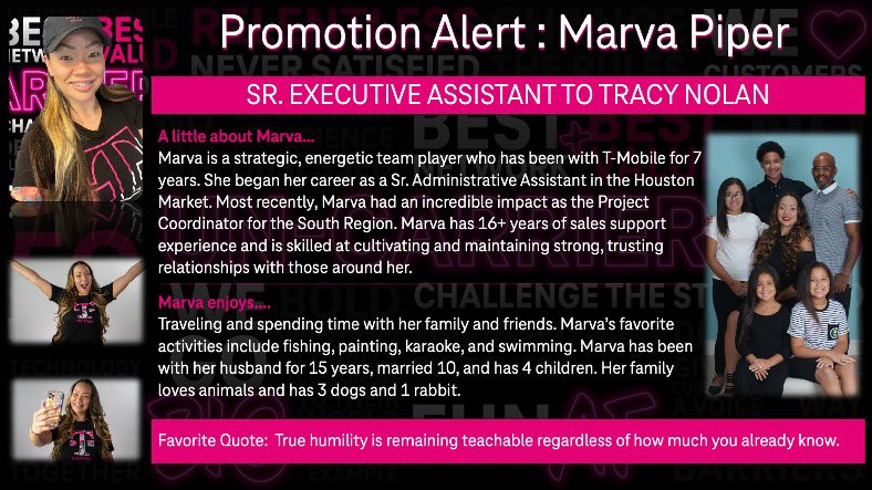 My #TMOBILEFAMILY - All of you that have called, emailed, texted, and sent messages to me & others on my behalf praying for and wishing me well, THANK YOU tremendously! After 7 years with @TMobile, I'm excited to share I now support @TracyNolan_ as her Sr. EA. <3 you all!
