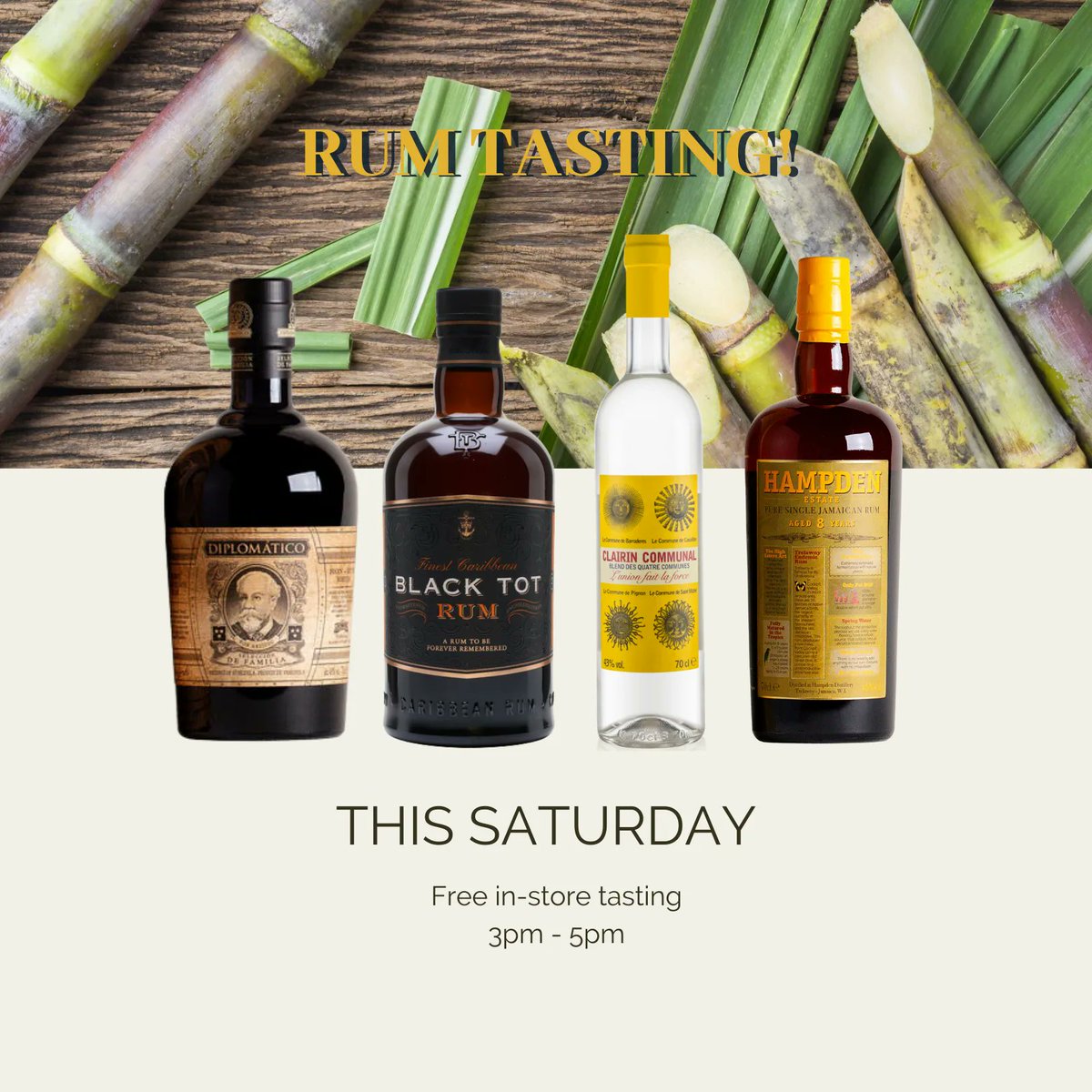 Did you here the Rum-ours? 
We are offering another free tasting! 
This Saturday in-store we will be opening a great selection of premium Rums from Venezuela, Haiti and Jamaica. 
Pop in between 3pm and 5pm on the 9th to rum away the afternoon with us.