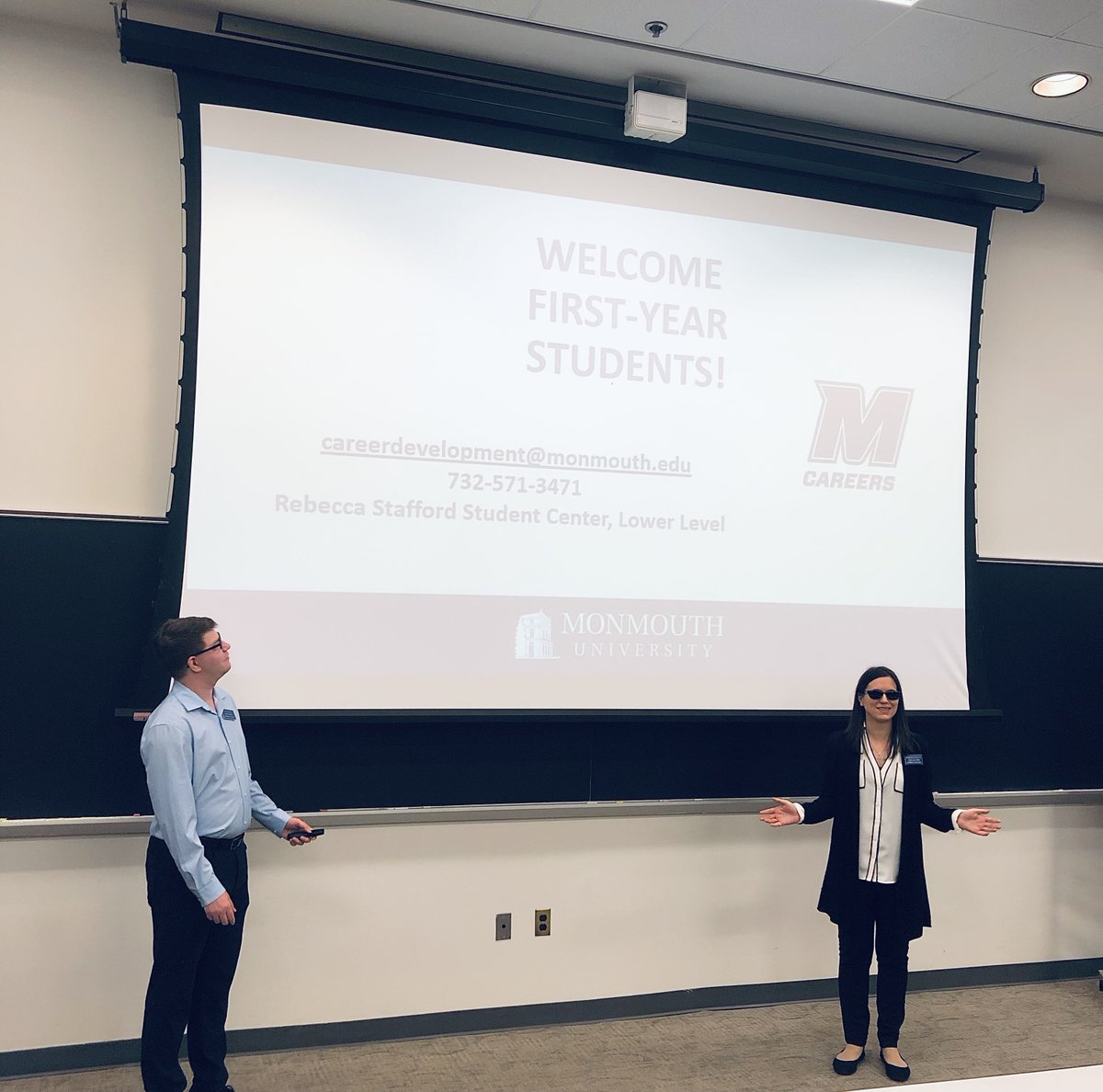 hireahawk's tweet photo. Our career coaches Mariagrazia and Harry introducing Career Development and working with colleague Bea from CSS at today’s Hawk Welcome Day.

We 💙 our amazing team!

#hireahawk #careers #hawkswelcomeday #newstudents #welcomehawks #hawksflytogether #monmouthuniversity https://t.co/ffiZxvPs5c