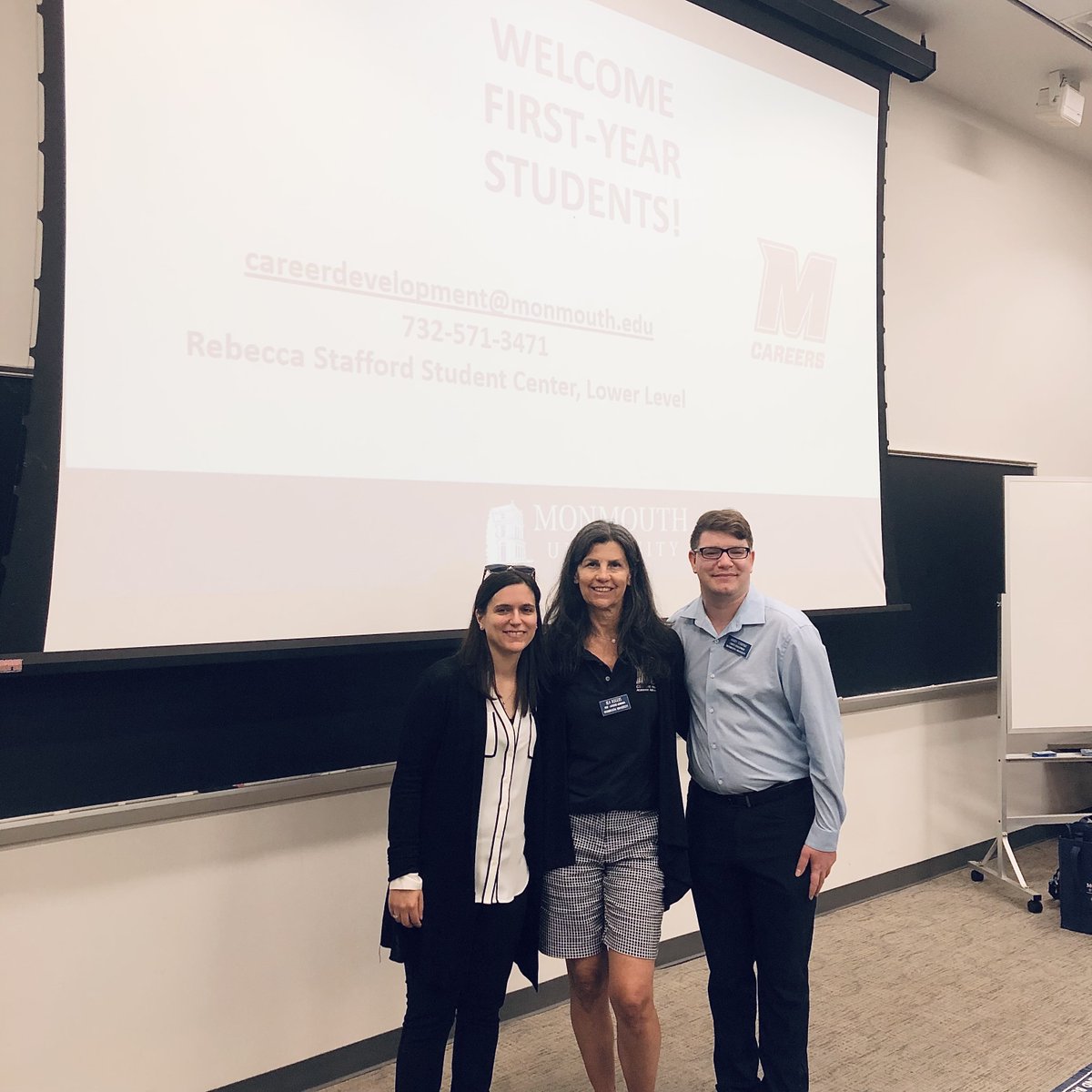 hireahawk's tweet photo. Our career coaches Mariagrazia and Harry introducing Career Development and working with colleague Bea from CSS at today’s Hawk Welcome Day.

We 💙 our amazing team!

#hireahawk #careers #hawkswelcomeday #newstudents #welcomehawks #hawksflytogether #monmouthuniversity https://t.co/ffiZxvPs5c