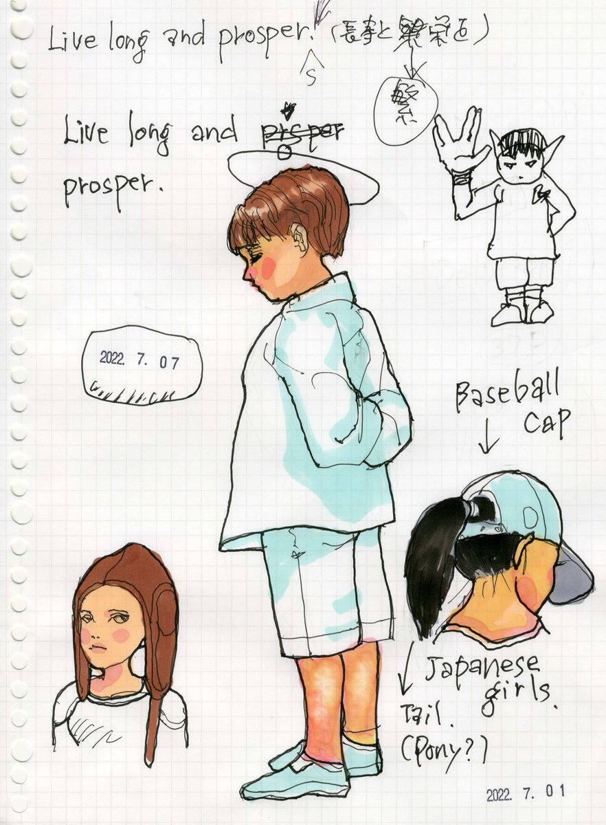 日本ではポニーテール女子はほとんど、こういう感じです。
散歩で観察。

The Japanese girls with Baseball Cap are like this.

Today's doodles. 