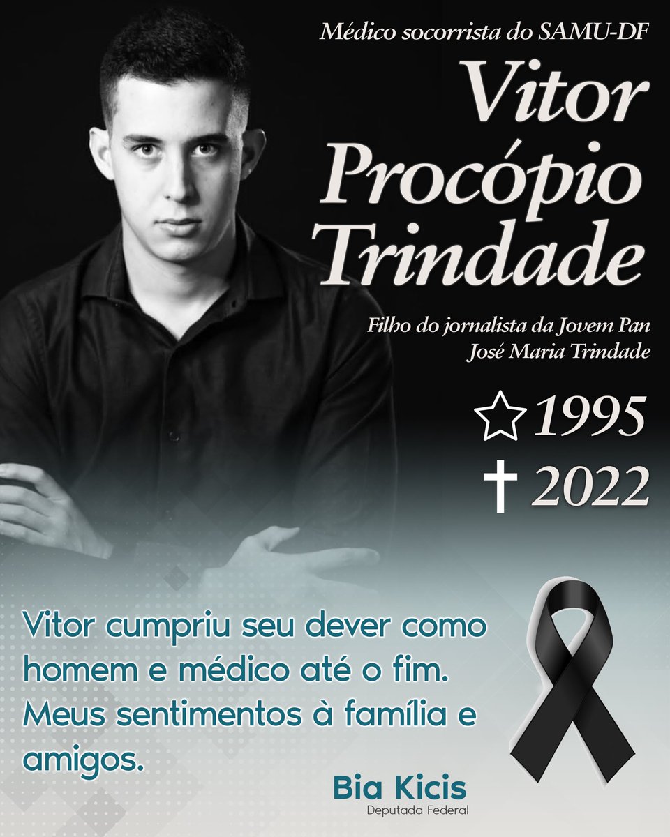 Biakicis's tweet photo. Lamentamos profundamente a morte do jovem Vitor, filho do jornalista José Maria Trindade, em virtude do acidente da ambulância do SAMU em que trabalhava como médico. Nossa solidariedade à família e amigos. https://t.co/M99m5mPcJI