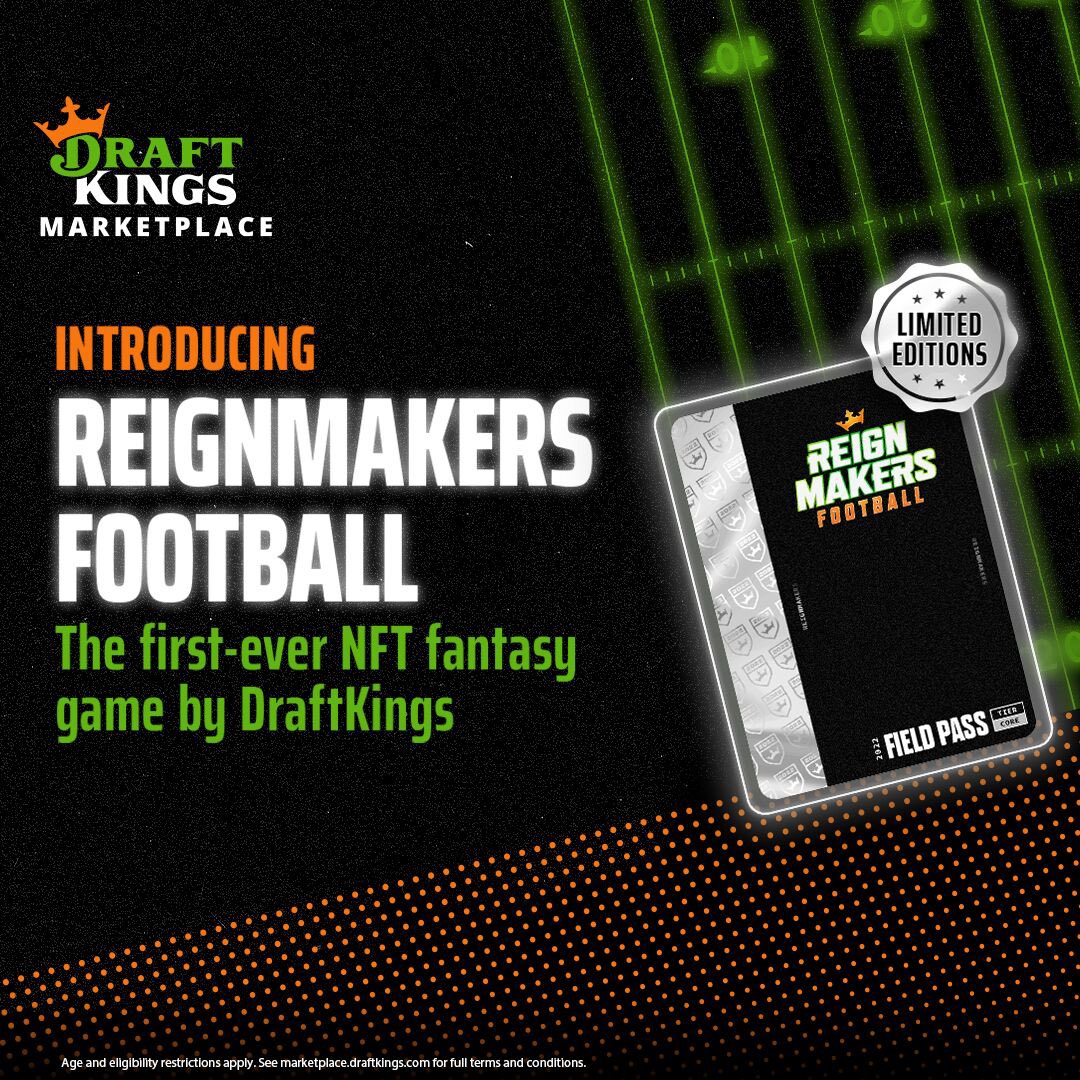 THE FIRST-EVER NFT FOOTBALL GAME BY @DRAFTKINGS IS COMING SOON! 🔥

To celebrate the launch of <a href="/DKReignmakers/">DraftKings Reignmakers</a> Football, we're giving away Core Field Passes to 30 lucky winners 🏆

Visit dkng.co/SGGNFT and sign-up using code SGG to enter for your chance to win! #DKPartner