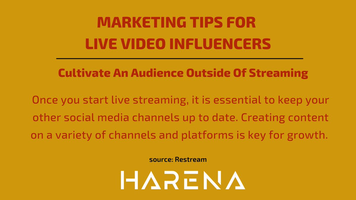 Live video influencers must continue to cultivate an audience outside of streaming. Live streaming is just one addition to your influencer’s toolbox, and it’s more powerful when you use it in conjunction with your other channels.
source: <a href="/Restreamio/">Restream</a>
#streaming #StreamingLive
