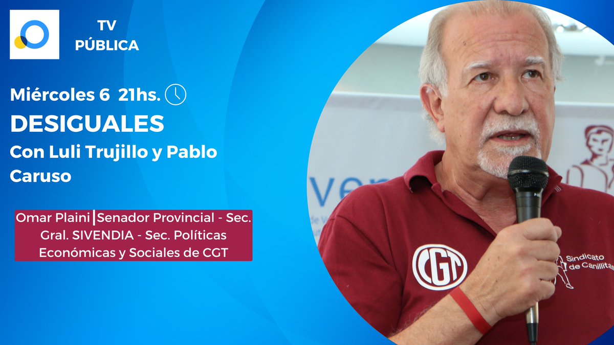 omarplaini53's tweet photo. 📺Esta noche a las 21hs. voy a estar en el programa de la @TV_Publica #Desiguales junto a @lulitru y @carusopablo 

#CGT #Trabajadores #Legislatura #MovimientoObrero https://t.co/IZw2UknuwQ