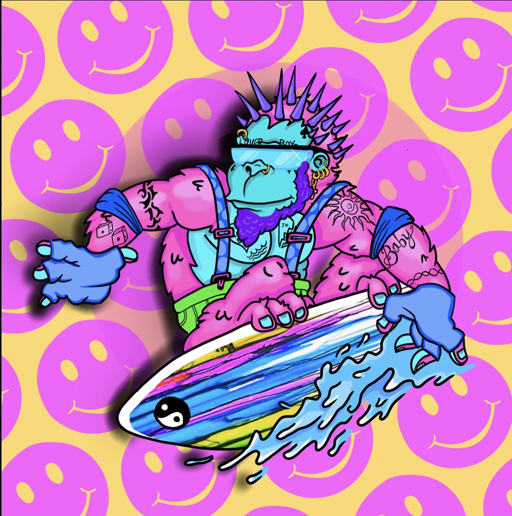 Tlew833's tweet photo. @cryptojack #Socaltoken has been killing it since day 1! P2E surfing! NFTs! Staking! Cali-verse! Check out this 1st Edition Neon Cali kong! #BSCGems #NFTs https://t.co/8uJset6bND