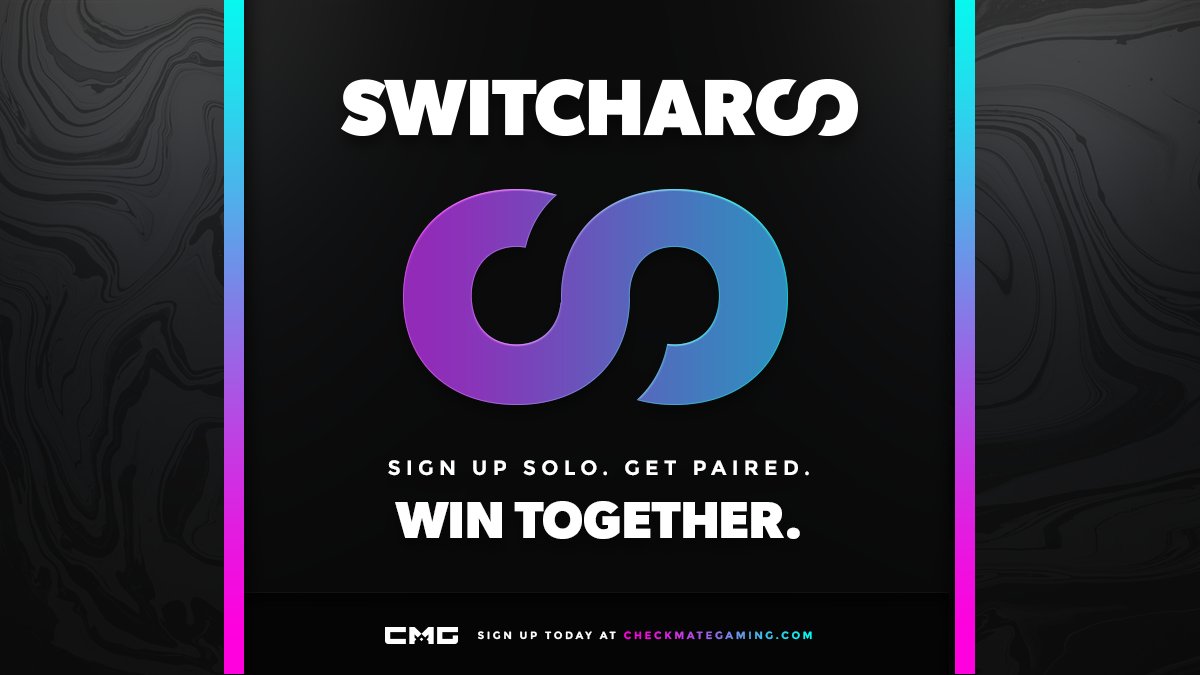Switcharoo tournaments have arrived 🔥

Help us BETA test this new feature at 6pm ET

💰 Free entry $25 prize
📝 Warzone | NA+EU | 2v2 | Best of 1
⚔️ Amateur &amp; Expert only

Sign up here: checkmategaming.com/tournament/cro…

#cmg #switcharoo #tournaments